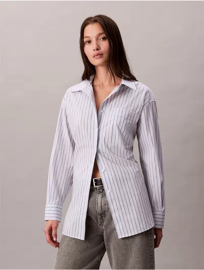 Calvin Klein Jeans Est.1978 Calvin Klein Women's Poplin Striped Relaxed Button-down Shirt In Gray