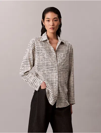 Calvin Klein Jeans Est.1978 Calvin Klein Women's Printed Tencel Blend Roll Tab Shirt In Gray