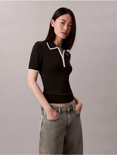 Calvin Klein Jeans Est.1978 Calvin Klein Women's Quarter Zip Classic Polo Shirt In Black