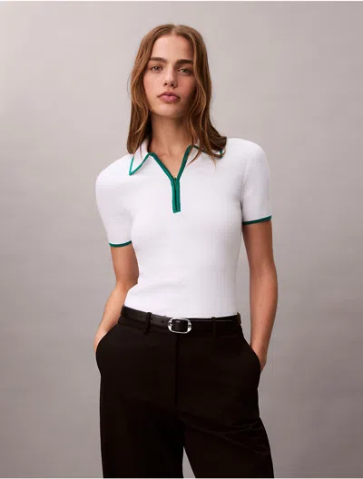 Calvin Klein Jeans Est.1978 Calvin Klein Women's Quarter Zip Classic Polo Shirt In White