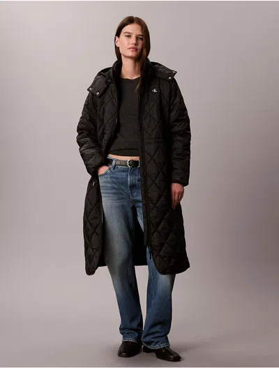 Calvin Klein Jeans Est.1978 Calvin Klein Women's Quilted Hooded Long Liner Coat In Black