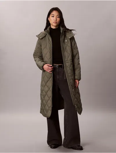 Calvin Klein Jeans Est.1978 Calvin Klein Women's Quilted Hooded Long Liner Coat In Dusty Olive