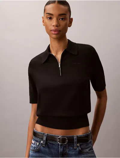 Calvin Klein Jeans Est.1978 Calvin Klein Women's Relaxed Knit Polo Sweater In Black