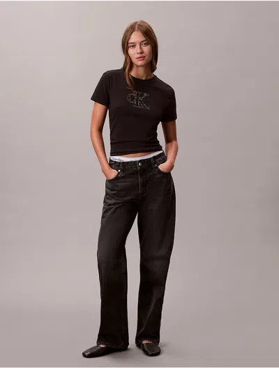 Calvin Klein Jeans Est.1978 Calvin Klein Women's Rhinestone Monogram Slim T-shirt In Black