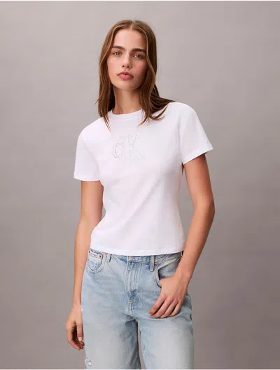 Calvin Klein Jeans Est.1978 Calvin Klein Women's Rhinestone Monogram Slim T-shirt In White