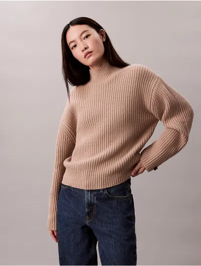 Calvin Klein Jeans Est.1978 Calvin Klein Women's Ribbed Chunky Relaxed Turtleneck Sweater In Brown
