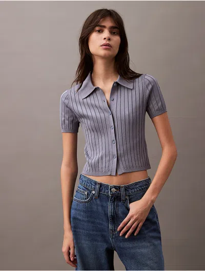 Calvin Klein Jeans Est.1978 Calvin Klein Women's Ribbed Crop Polo Sweater