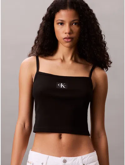 Calvin Klein Jeans Est.1978 Woven Label Cami Strappy Top In Black