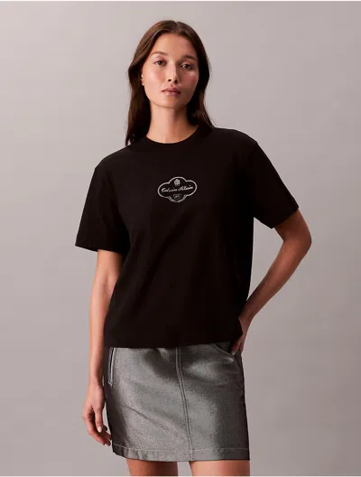 Calvin Klein Jeans Est.1978 Calvin Klein Women's Script Foil Logo Graphic Boxy T-shirt In Black