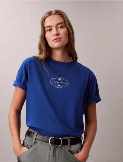 Calvin Klein Jeans Est.1978 Calvin Klein Women's Script Foil Logo Graphic Boxy T-shirt In Blue