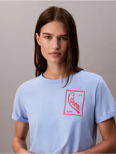 Calvin Klein Jeans Est.1978 Calvin Klein Women's Script Logo Cropped Boxy T-shirt In Blue