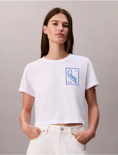 Calvin Klein Jeans Est.1978 Calvin Klein Women's Script Logo Cropped Boxy T-shirt In White