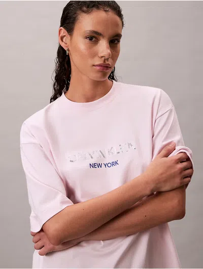 Calvin Klein Jeans Est.1978 Calvin Klein Women's Sequin Logo Graphic Relaxed T-shirt In Pink