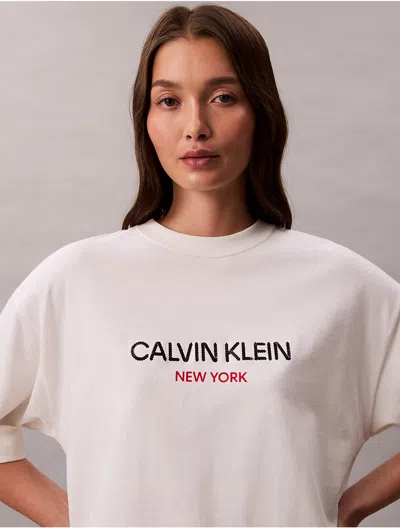 Calvin Klein Jeans Est.1978 Calvin Klein Women's Sequin Logo Graphic Relaxed T-shirt In White