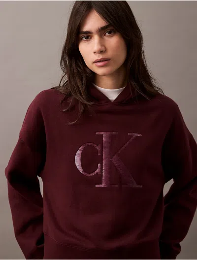 Calvin Klein Jeans Est.1978 Calvin Klein Women's Sequin Monogram Logo Cropped Hoodie In Brown