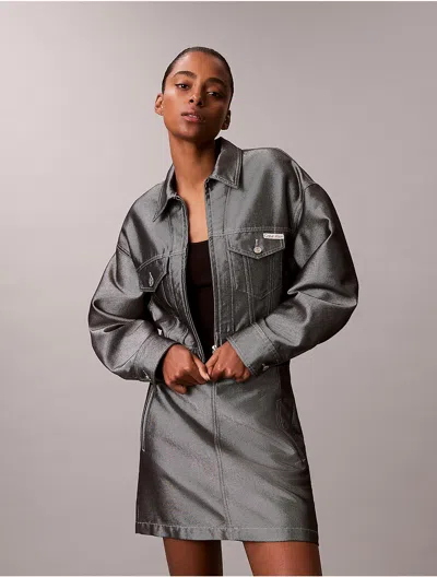 Calvin Klein Jeans Est.1978 Calvin Klein Women's Shine Denim Bomber Jacket In Gray