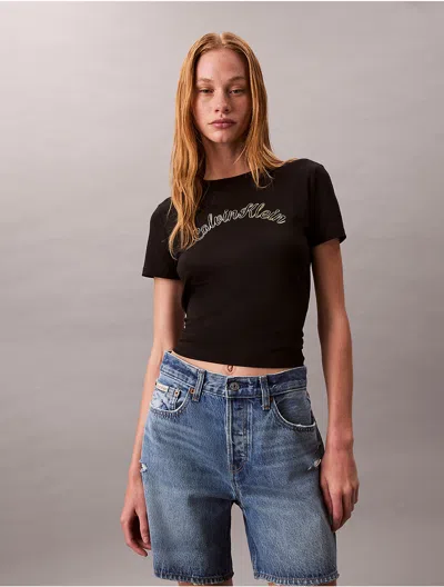 Calvin Klein Jeans Est.1978 Calvin Klein Women's Slim Cotton Modal Foil Logo Tee In Black