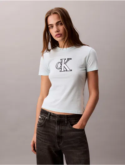 Calvin Klein Jeans Est.1978 Calvin Klein Women's Slim Cotton Modal Monogram Logo Tee In Blue