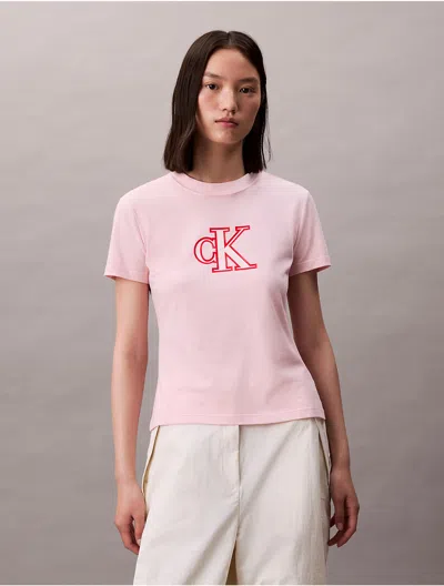 Calvin Klein Jeans Est.1978 Calvin Klein Women's Slim Cotton Modal Monogram Logo Tee In Pink