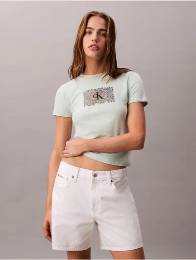 Calvin Klein Jeans Est.1978 Calvin Klein Women's Slim Floral Monogram Logo Tee In Green