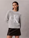 Calvin Klein Jeans Est.1978 Calvin Klein Women's Smooth Cotton Monogram Logo Ribbed Classic Sweater In Gray
