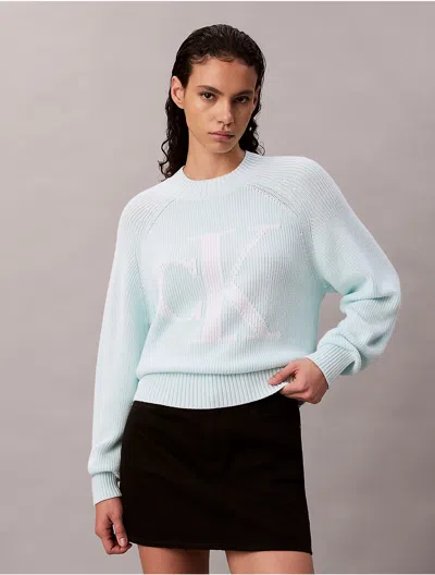 Calvin Klein Jeans Est.1978 Calvin Klein Women's Smooth Cotton Monogram Logo Ribbed Classic Sweater In Neutral