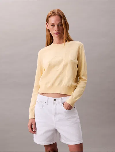 Calvin Klein Jeans Est.1978 Calvin Klein Women's Smooth Cotton Monogram Logo Sweater In Yellow