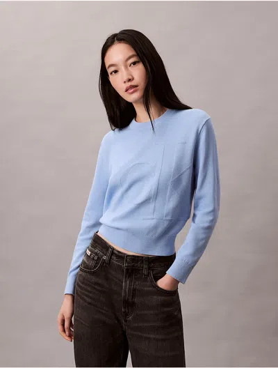 Calvin Klein Jeans Est.1978 Calvin Klein Women's Smooth Cotton Monogram Logo Sweater In Blue