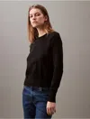 Calvin Klein Jeans Est.1978 Calvin Klein Women's Smooth Cotton Relaxed Monogram Logo Sweater In Black