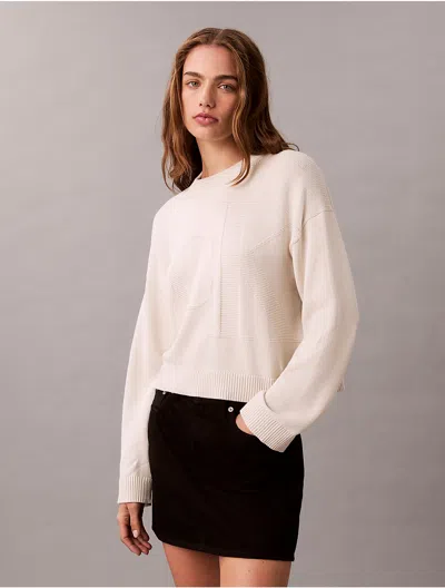 Calvin Klein Jeans Est.1978 Calvin Klein Women's Smooth Cotton Relaxed Monogram Logo Sweater In Neutral