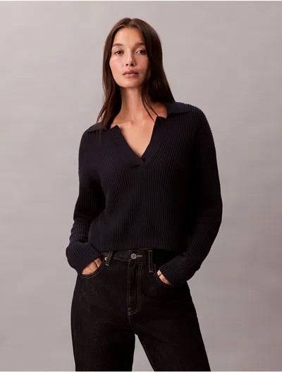 Calvin Klein Jeans Est.1978 Calvin Klein Women's Smooth Cotton Relaxed Polo Sweater In Blue