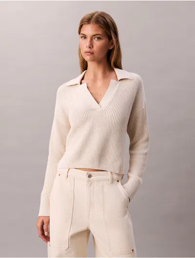 Calvin Klein Jeans Est.1978 Calvin Klein Women's Smooth Cotton Relaxed Polo Sweater In Neutral