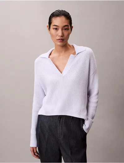 Calvin Klein Jeans Est.1978 Calvin Klein Women's Smooth Cotton Relaxed Polo Sweater In White