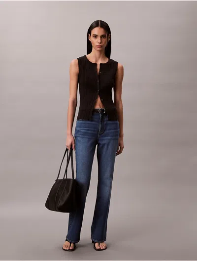 Calvin Klein Jeans Est.1978 Calvin Klein Women's Smooth Cotton Rib Button-down Tank Top In Black