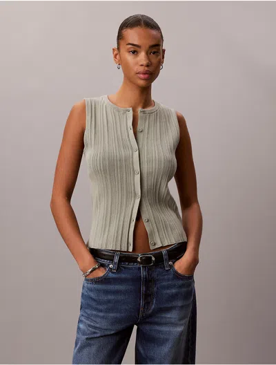 Calvin Klein Jeans Est.1978 Calvin Klein Women's Smooth Cotton Rib Button-down Tank Top In Gray