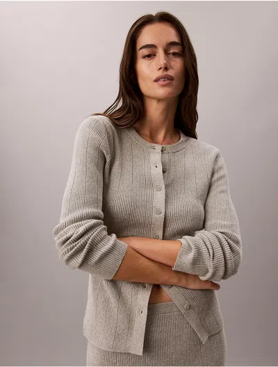 Calvin Klein Jeans Est.1978 Calvin Klein Women's Smooth Cotton Rib Cardigan Sweater In Gray