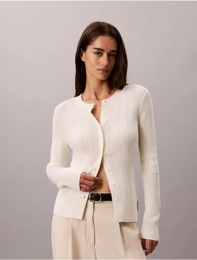 Calvin Klein Jeans Est.1978 Calvin Klein Women's Smooth Cotton Rib Cardigan Sweater In Neutral