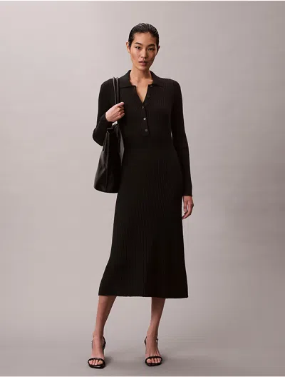 Calvin Klein Jeans Est.1978 Calvin Klein Women's Smooth Cotton Rib Midi Dress In Black