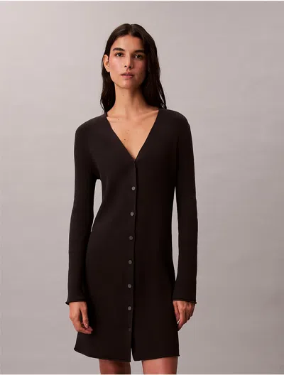 Calvin Klein Jeans Est.1978 Calvin Klein Women's Smooth Cotton Rib Mini Button-down Dress In Black