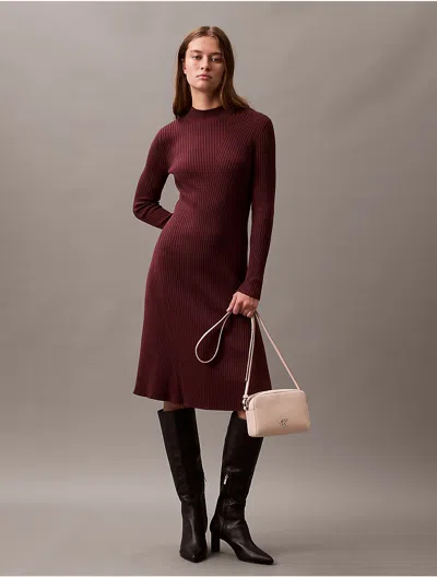 Calvin Klein Jeans Est.1978 Calvin Klein Women's Smooth Cotton Rib Mock Neck Sweater Dress In Brown