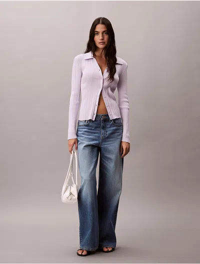 Calvin Klein Jeans Est.1978 Calvin Klein Women's Smooth Cotton Rib Polo Cardigan In White
