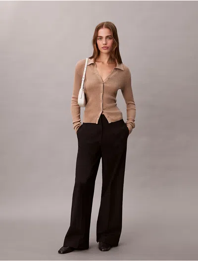 Calvin Klein Jeans Est.1978 Calvin Klein Women's Smooth Cotton Rib Polo Cardigan In Brown