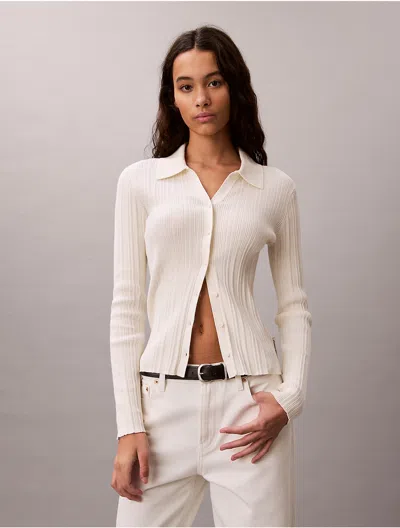Calvin Klein Jeans Est.1978 Calvin Klein Women's Smooth Cotton Rib Polo Cardigan In Multi