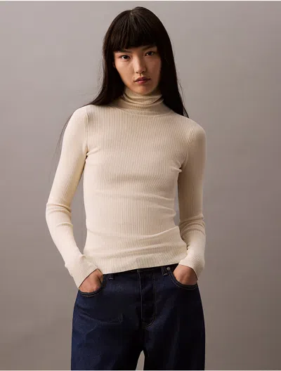 Calvin Klein Jeans Est.1978 Calvin Klein Women's Smooth Cotton Rib Slim Turtleneck Sweater In Neutral