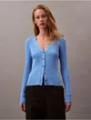 Calvin Klein Jeans Est.1978 Calvin Klein Women's Smooth Cotton Rib Sweater Cardigan In Blue
