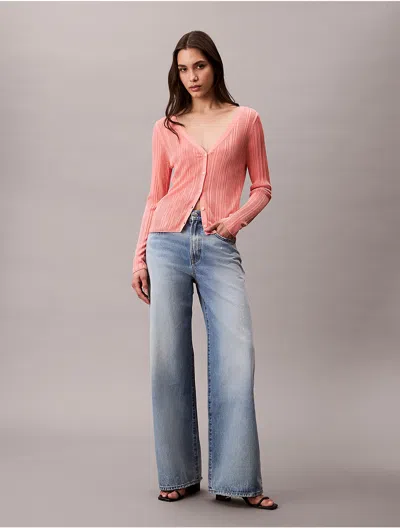 Calvin Klein Jeans Est.1978 Calvin Klein Women's Smooth Cotton Rib Sweater Cardigan In Pink
