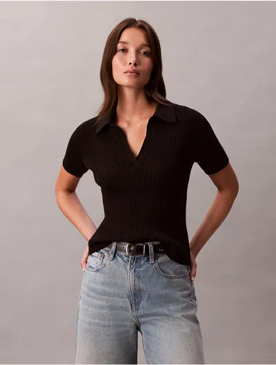 Calvin Klein Jeans Est.1978 Calvin Klein Women's Smooth Cotton Rib Sweater Polo In Black