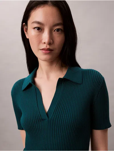 Calvin Klein Jeans Est.1978 Calvin Klein Women's Smooth Cotton Rib Sweater Polo In Blue