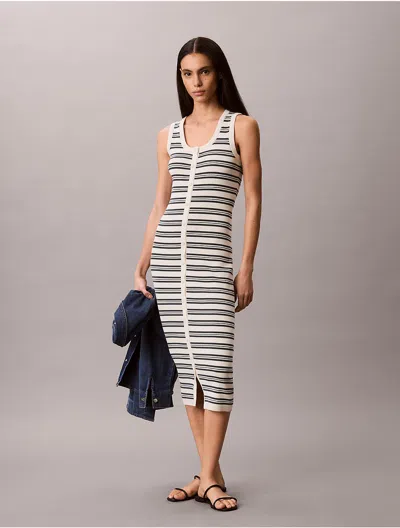 Calvin Klein Jeans Est.1978 Calvin Klein Women's Smooth Cotton Stripe Midi Dress In Multi
