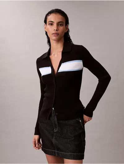 Calvin Klein Jeans Est.1978 Calvin Klein Women's Smooth Cotton Stripe Rib Polo Cardigan In Animal Print